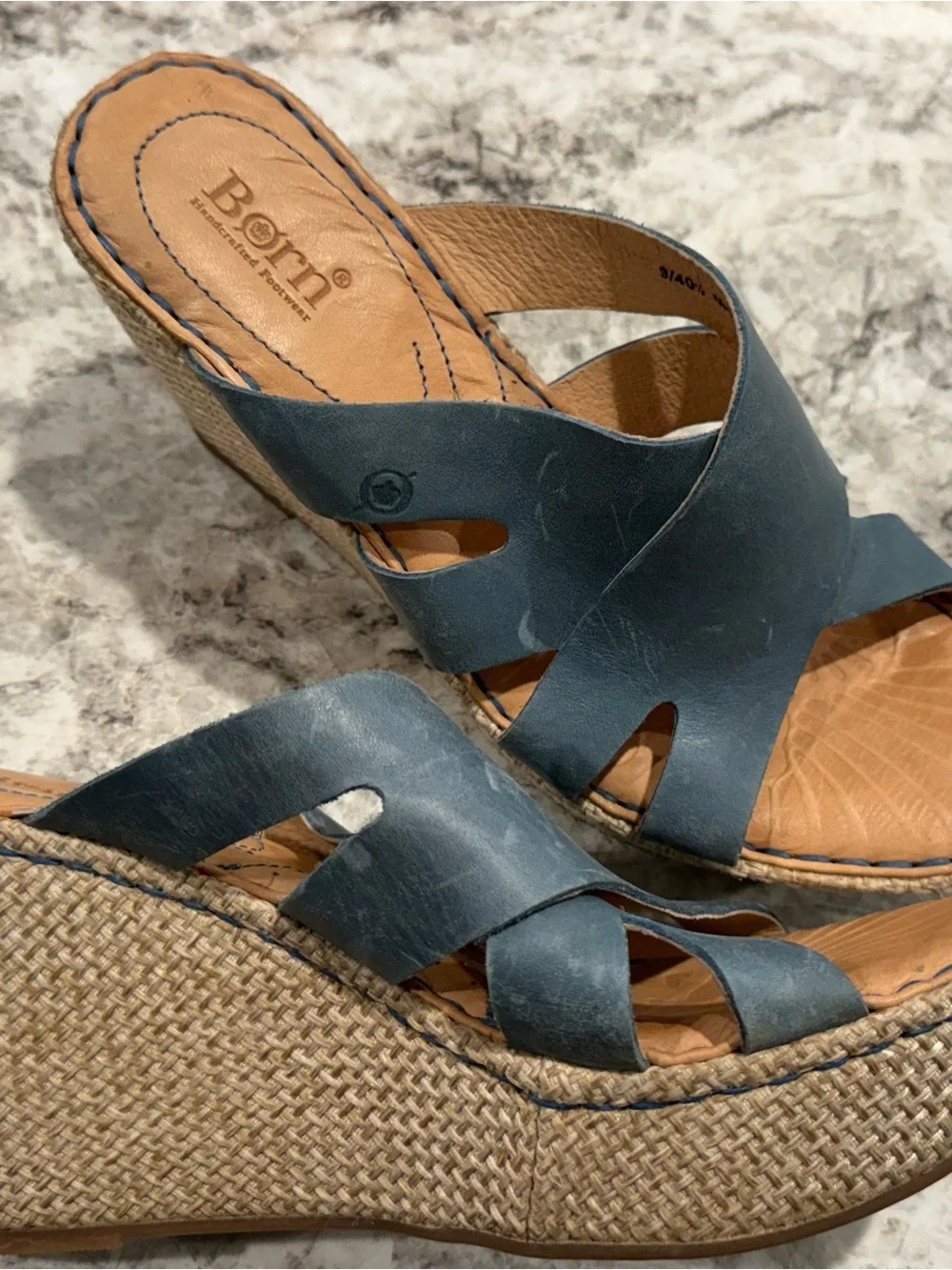 Born Women's Teal Leather Crossover Slide Sandals